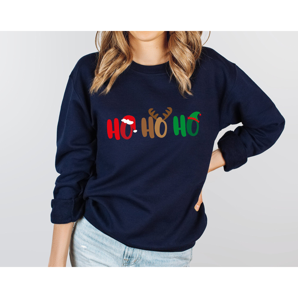 HO HO HO Sweatshirt, Merry Christmas Tree Hoodie, Unisex Adult Funny Holiday shirt, Vintage Merry and Bright Xmas Crew tee - 1.jpg