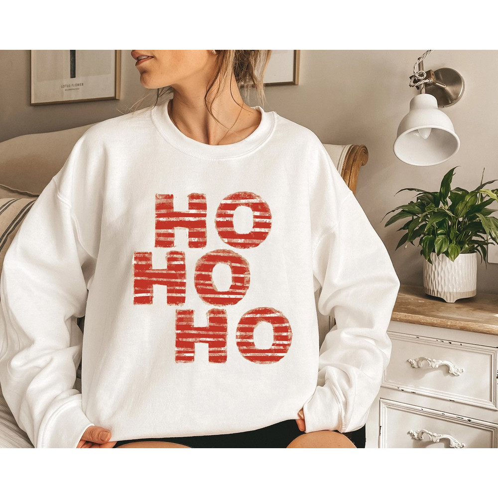 HO HO HO Sweatshirt, Merry Christmas Tree Hoodie, Unisex Adult Funny Holiday shirt, Vintage Merry and Bright Xmas Crew tee - 6.jpg