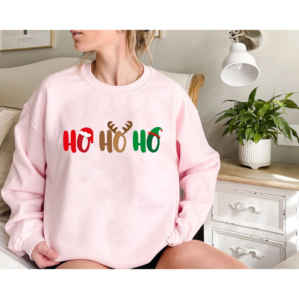 HO HO HO Sweatshirt, Merry Christmas Tree Hoodie, Unisex Adult Funny Holiday shirt, Vintage Merry and Bright Xmas Crew tee - 5.jpg