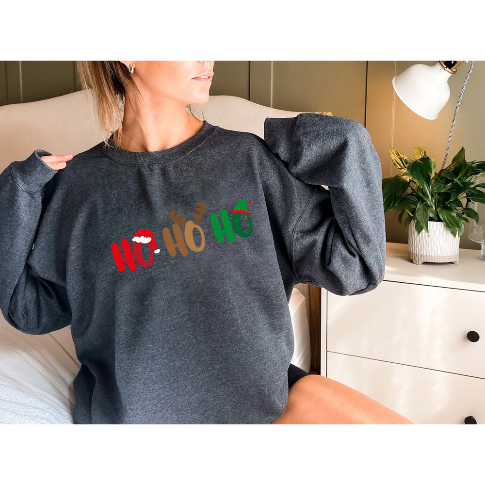 HO HO HO Sweatshirt, Merry Christmas Tree Hoodie, Unisex Adult Funny Holiday shirt, Vintage Merry and Bright Xmas Crew tee - 6.jpg