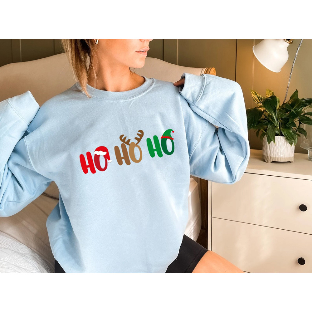 HO HO HO Sweatshirt, Merry Christmas Tree Hoodie, Unisex Adult Funny Holiday shirt, Vintage Merry and Bright Xmas Crew tee - 8.jpg