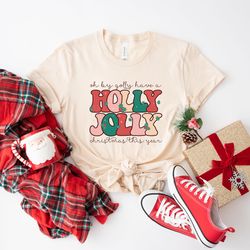 holly jolly funny christmas t shirt, funny chritmas t-shirt, christmas t-shirt, holiday apparel, retro christmas, women