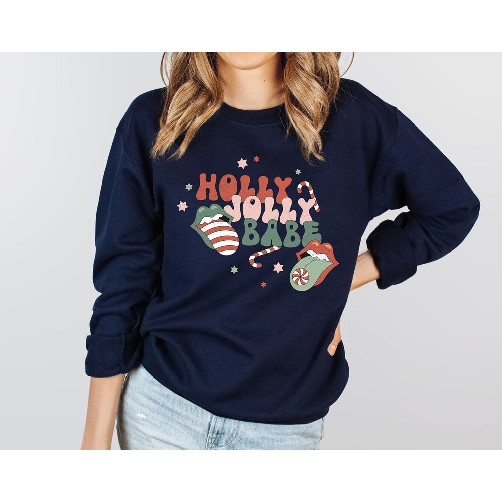 Holly Jolly Babe Sweatshirt, Retro Christmas Sweatshirt, Womens Christmas Crewneck, Cute Vintage Christmas Sweaters, Christmas Gift - 8.jpg