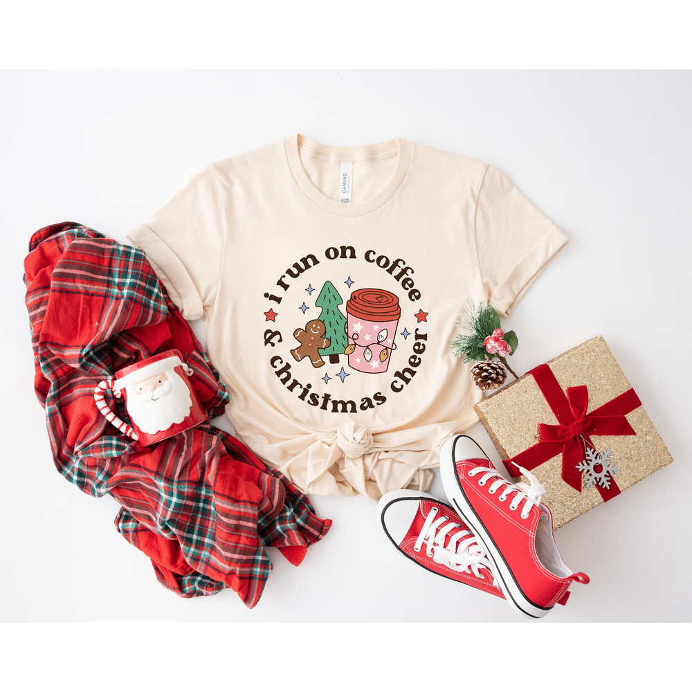 I run on coffee Shirt cheer tee, Retro Christmas Cheer t-shirt, cute christmas tee, funny holiday apparel, Holiday apparel Tee - 1.jpg