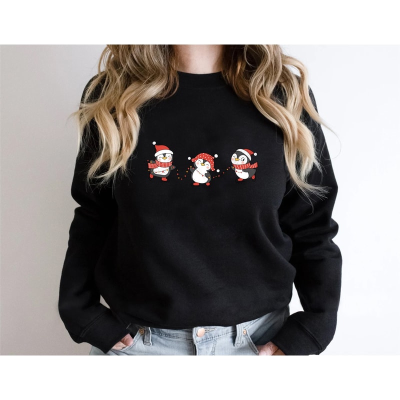 Penguin Sweatshirt, Cute Christmas Sweatshirt, Christmas Crewneck, Holiday Party Funny Shirt, Long Sleeve Holiday Sweater, Christmas Sweater - 8.jpg