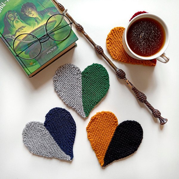 Hogwarts heart mug coasters knitting pattern pdf