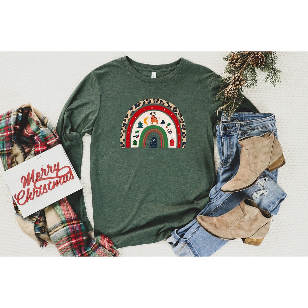 Rainbow Christmas Sweatshirt, Merry & Bright Long Sleeve Shirt, Women Gift Idea, Trendy Christmas Rainbow, Long Sleeve T shirt - 1.jpg