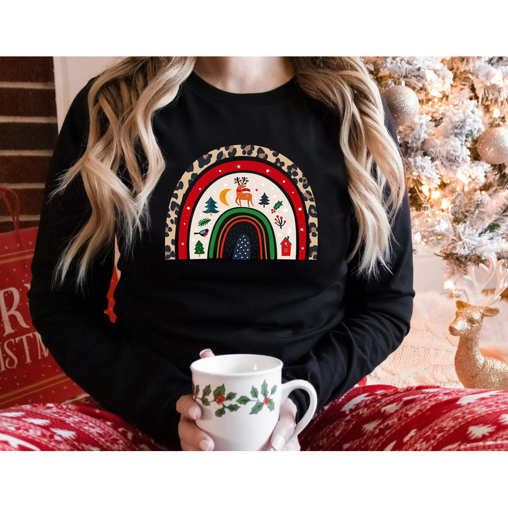 Rainbow Christmas Sweatshirt, Merry & Bright Long Sleeve Shirt, Women Gift Idea, Trendy Christmas Rainbow, Long Sleeve T shirt - 3.jpg