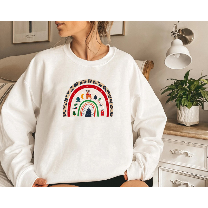 Rainbow Christmas Sweatshirt, Merry & Bright Shirt, Women Christmas Gift Idea, Trendy Christmas Rainbow Sweatshirt, Women Christmas Rainbow - 4.jpg