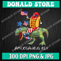 hotdog riding t rex dinosaur 4th of july amerisaurus funny png, independence day png, png high quality, png, digital
