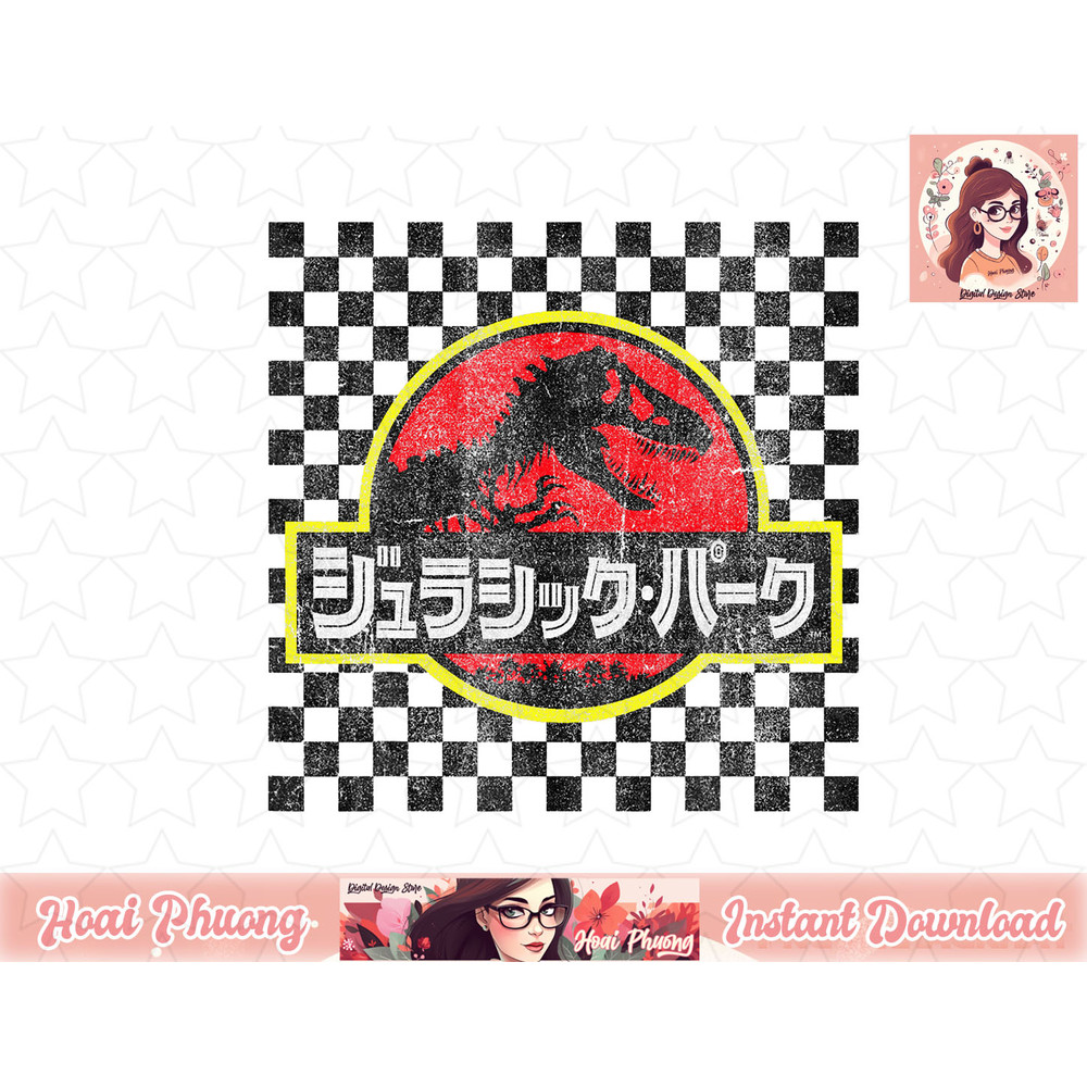 Jurassic Park Distressed Kanji Checkered Logo png, instant download.jpg