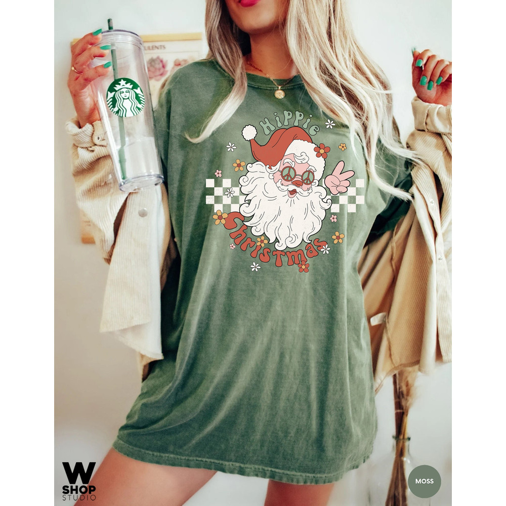Retro Santa Tee, Funny Santa Christmas Shirt, Holiday Graphic Tee, Women's Merry Christmas Shirt, Hippie Graphic Tee, Classic Christmas Top - 2.jpg
