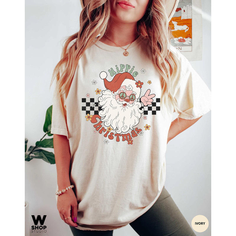 Retro Santa Tee, Funny Santa Christmas Shirt, Holiday Graphic Tee, Women's Merry Christmas Shirt, Hippie Graphic Tee, Classic Christmas Top - 4.jpg