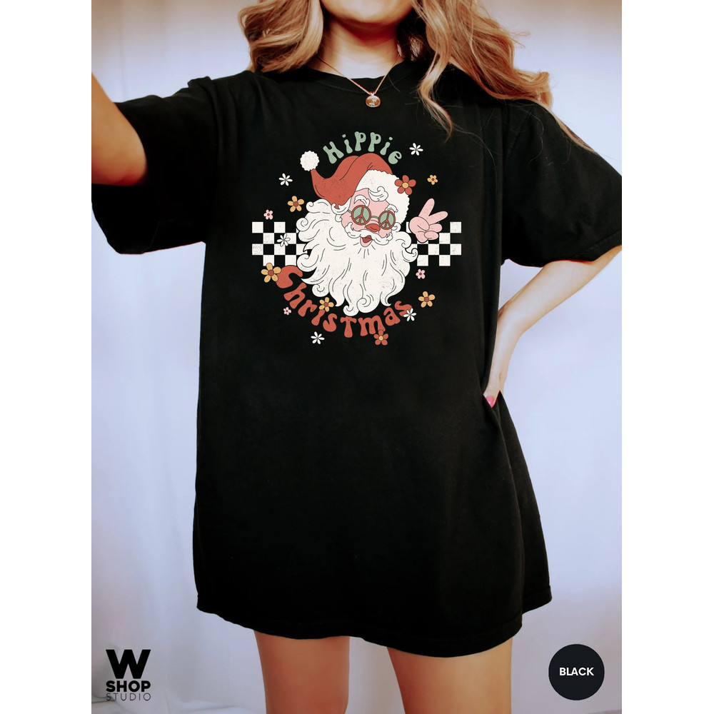 Retro Santa Tee, Funny Santa Christmas Shirt, Holiday Graphic Tee, Women's Merry Christmas Shirt, Hippie Graphic Tee, Classic Christmas Top - 5.jpg