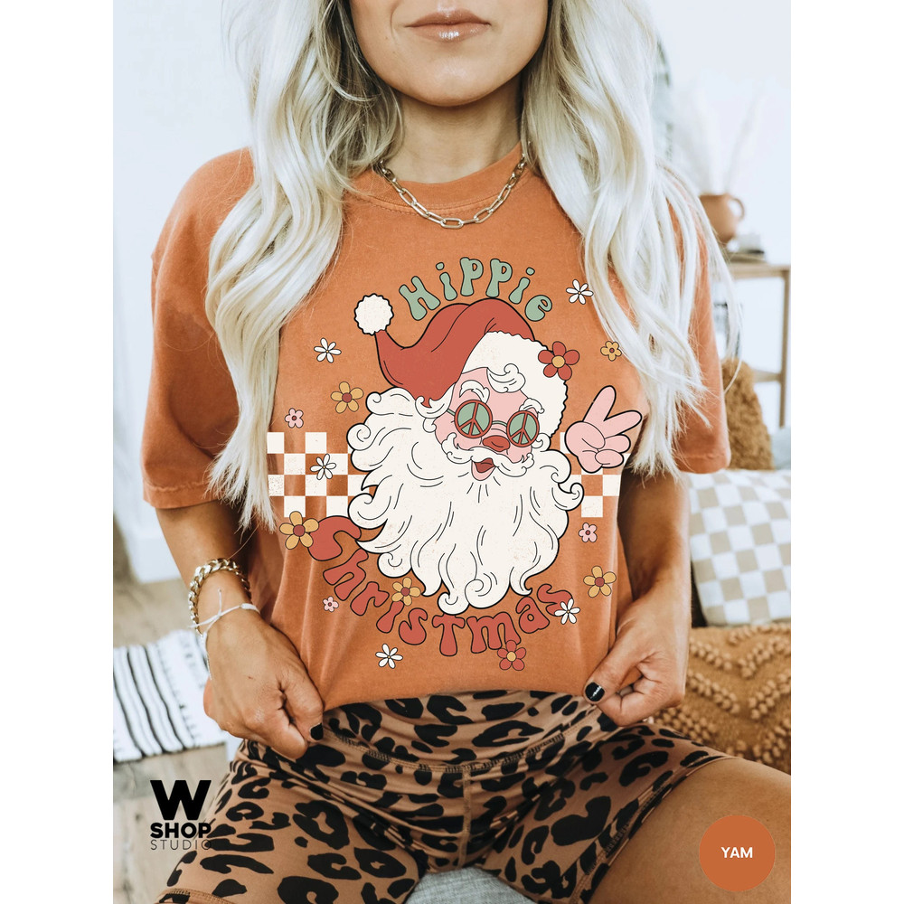 Retro Santa Tee, Funny Santa Christmas Shirt, Holiday Graphic Tee, Women's Merry Christmas Shirt, Hippie Graphic Tee, Classic Christmas Top - 6.jpg