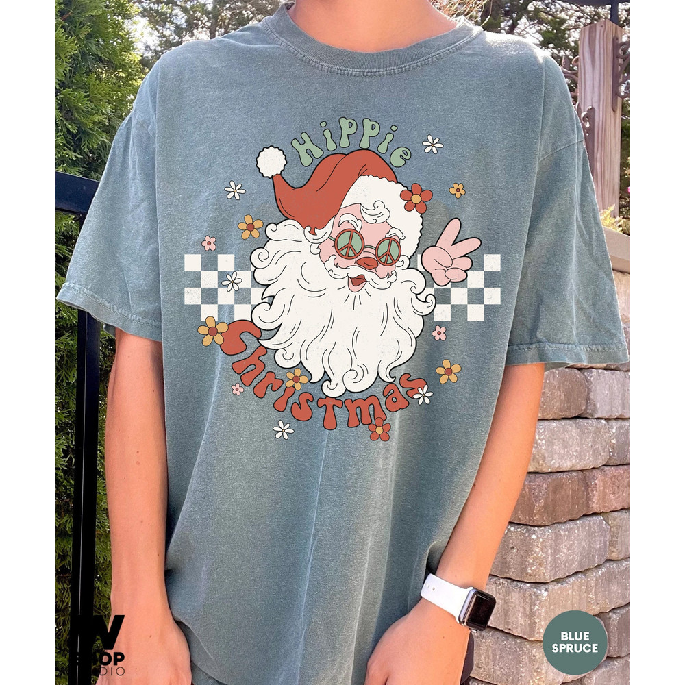 Retro Santa Tee, Funny Santa Christmas Shirt, Holiday Graphic Tee, Women's Merry Christmas Shirt, Hippie Graphic Tee, Classic Christmas Top - 8.jpg