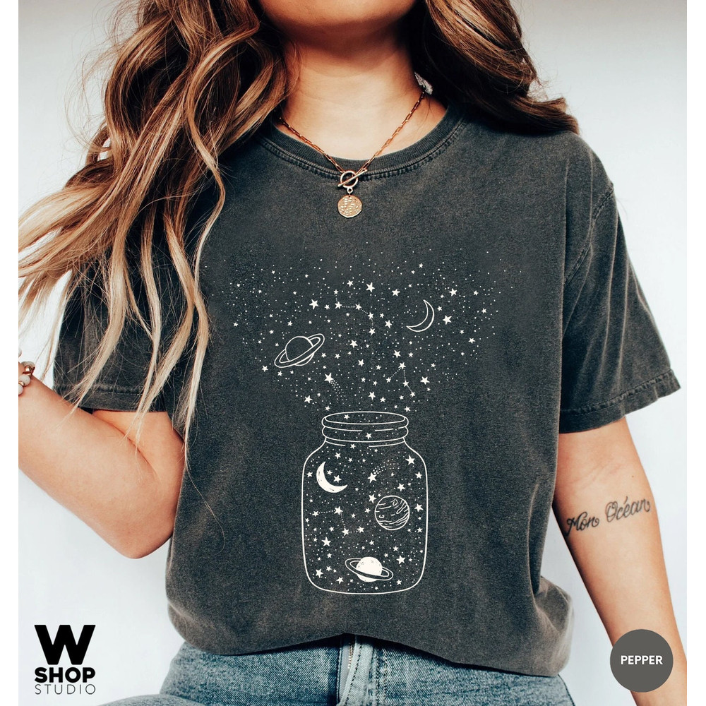 Space Star Galaxy Shirt, Comfort Colors Shirt, Astronomy Tee, Crescent Moon, Milky Way, Unisex Constellation T-shirt - 1.jpg
