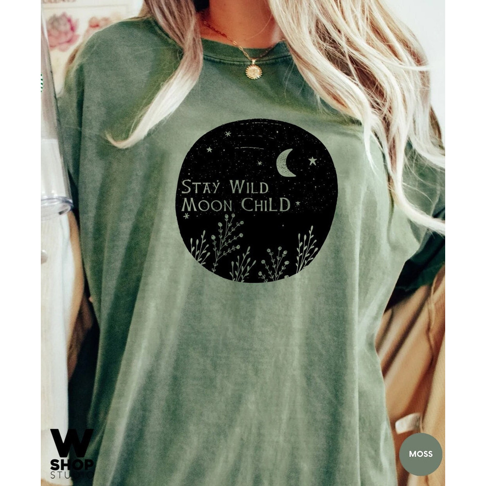 Stay Wild Moon Child Shirt, Moon Shirt, Bohemian Shirt, Gift For Moon Lover, Sun And Moon T-shirt, Women Oversized Tee - 1.jpg