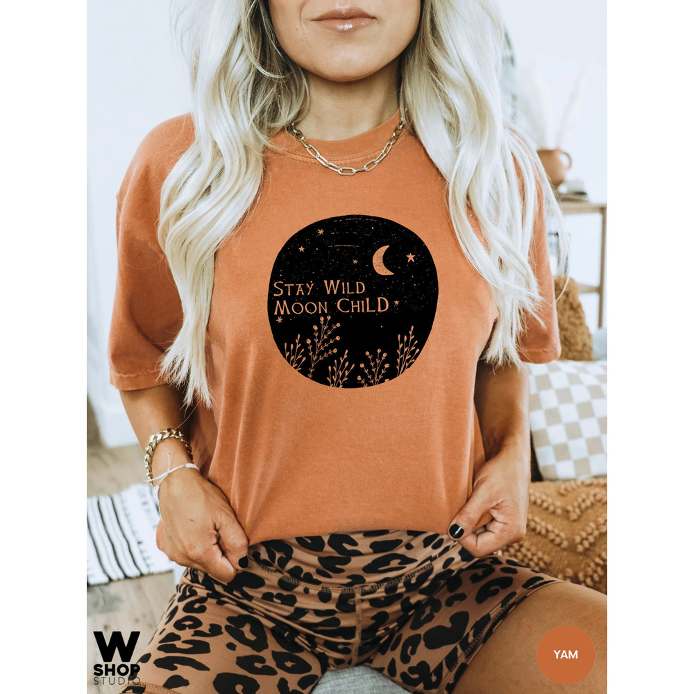 Stay Wild Moon Child Shirt, Moon Shirt, Bohemian Shirt, Gift For Moon Lover, Sun And Moon T-shirt, Women Oversized Tee - 4.jpg