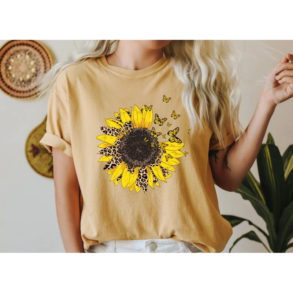 Sunflower Shirt, Leopard Floral Tee Shirt, Butterfly Flower Shirt, Garden Shirt, Oversized Tshirt, Comfort Colors - 8.jpg