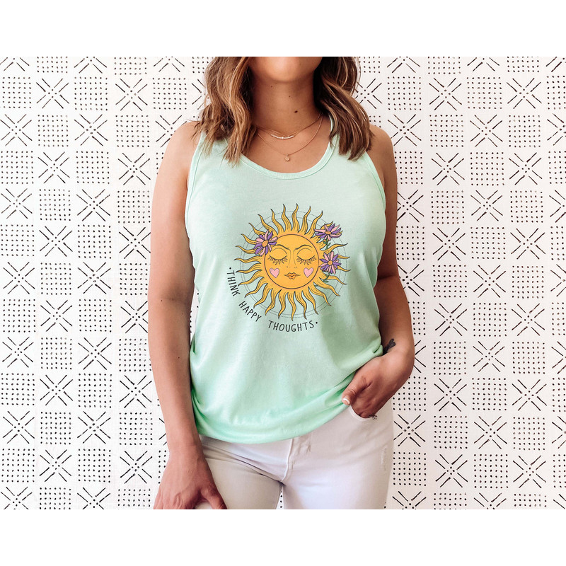 Think Happy Thoughts, Sunflower Tee Tank Top, Wildflower Tank, Wild Flowers Shirt, Floral Tank, Gift for Women, Ladies Tank, Best Gift - 2.jpg