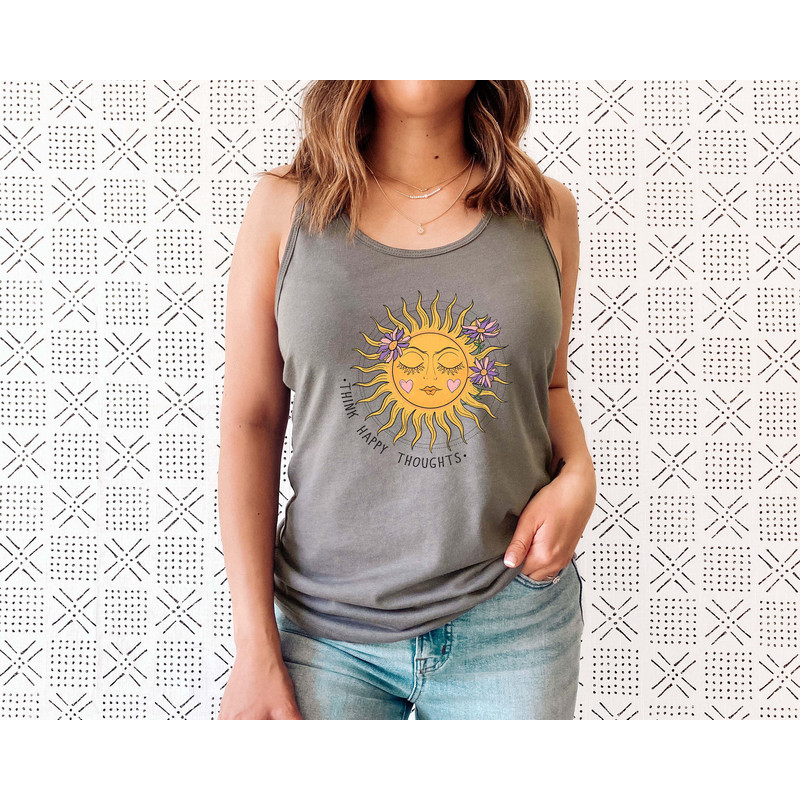 Think Happy Thoughts, Sunflower Tee Tank Top, Wildflower Tank, Wild Flowers Shirt, Floral Tank, Gift for Women, Ladies Tank, Best Gift - 4.jpg