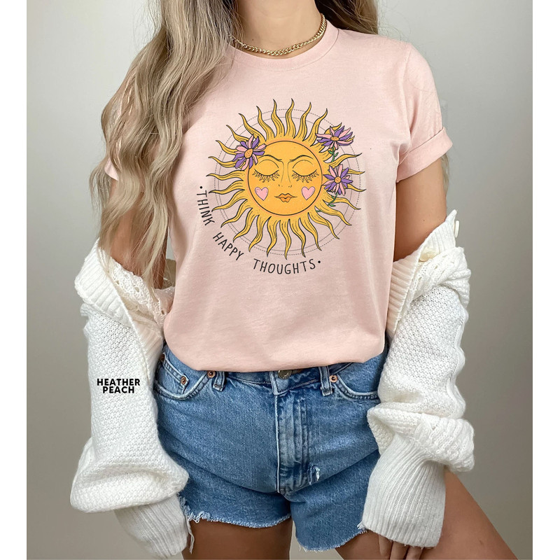 Think Happy Thoughts, Sunflower Tee, Wildflower Tshirt, Wild Flowers Shirt, Floral Tshirt, Gift for Women, Ladies Shirts, Best Friend Gift - 3.jpg