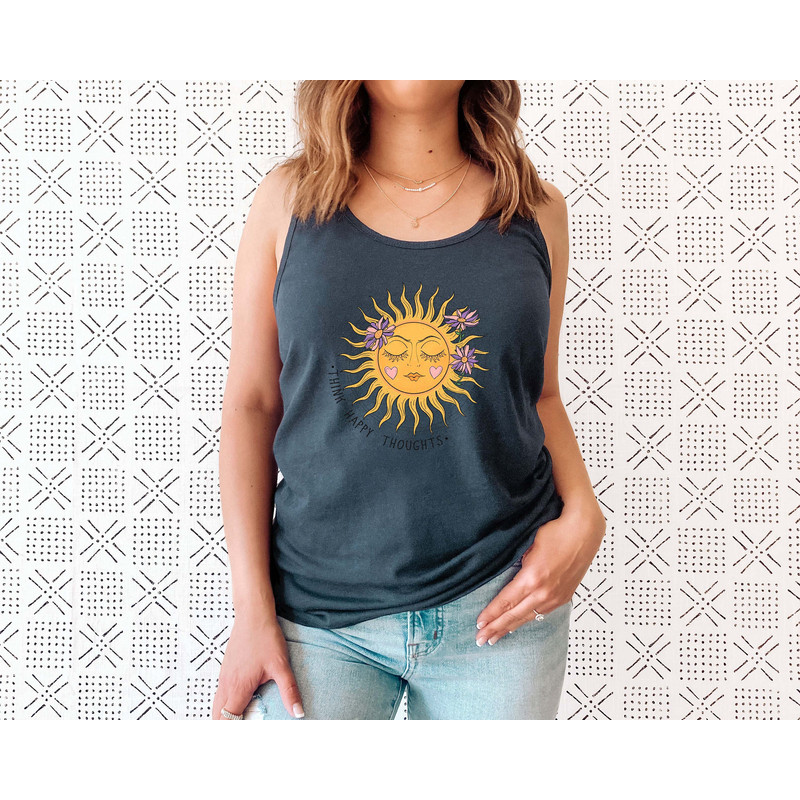 Think Happy Thoughts, Sunflower Tee Tank Top, Wildflower Tank, Wild Flowers Shirt, Floral Tank, Gift for Women, Ladies Tank, Best Gift - 6.jpg