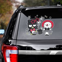 hello kitty decal for car, hello kitty sticker, anime car decal, anime decal, anime sticker, badtz maru decal