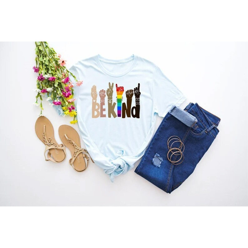 Be Kind Rainbow Shirt , Be Kind Sign Language Shirt, Be Kind shirt, Anti-Racism Shirt, Love Shirt Sign Language, Teachers Interpreter - 1.jpg