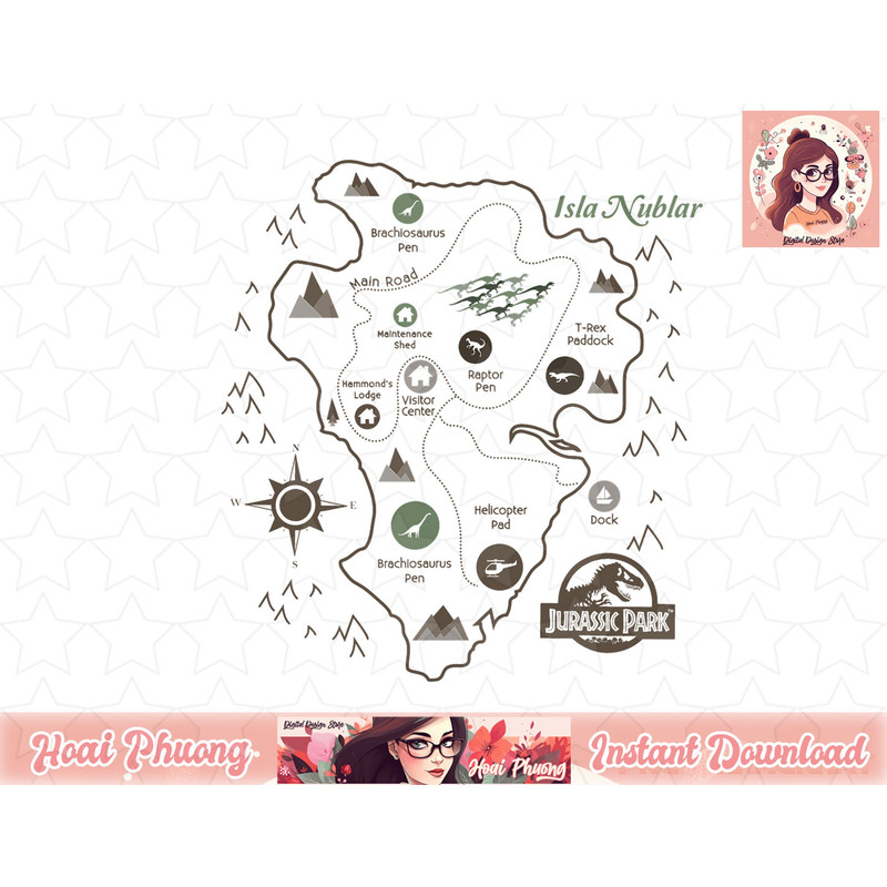 Jurassic Park Map Birds Eye View Graphic png, instant download.jpg