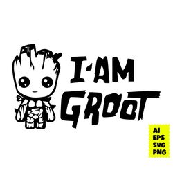Baby Groot Svg, I Am Groot Svg, I Am Groot Black Svg, Groot Svg, Marvel Svg, Disney Svg, Png Digital File