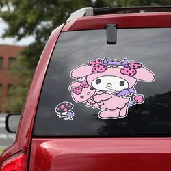 hello kitty sticker, anime car decal, anime decal, anime sticker, my melody decal, hello kitty decal for car
