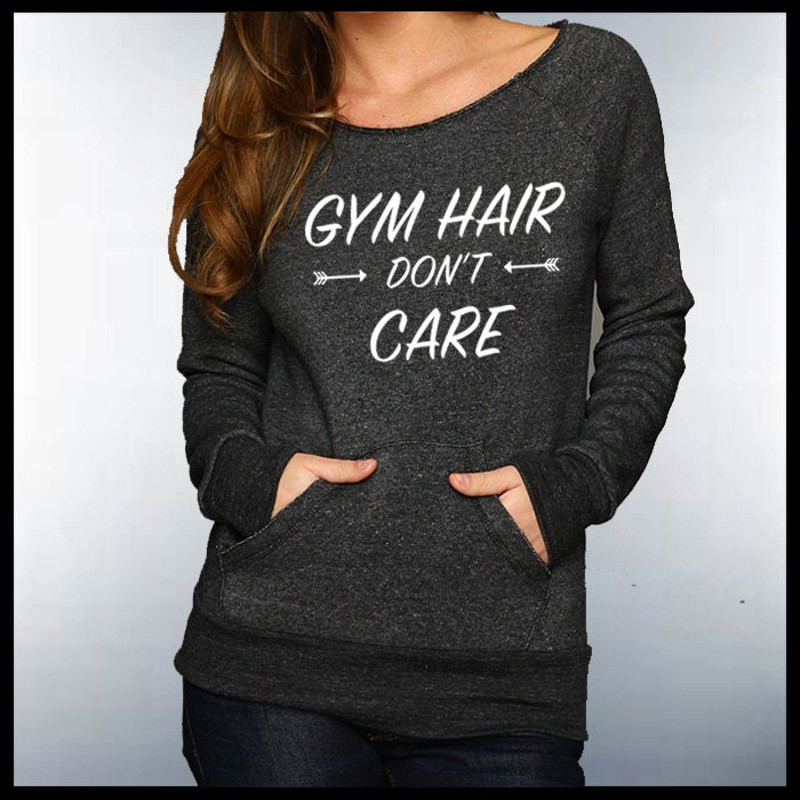 Gym Hair Don't Care Sweatshirt, Yoga Off Shoulder Sweatshirts, Eco Sweaters, T-shirt - 1.jpg