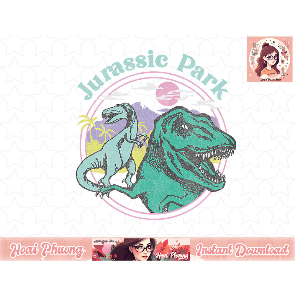 Jurassic Park T-Rex Pastel Circle Sunset png, instant download.jpg