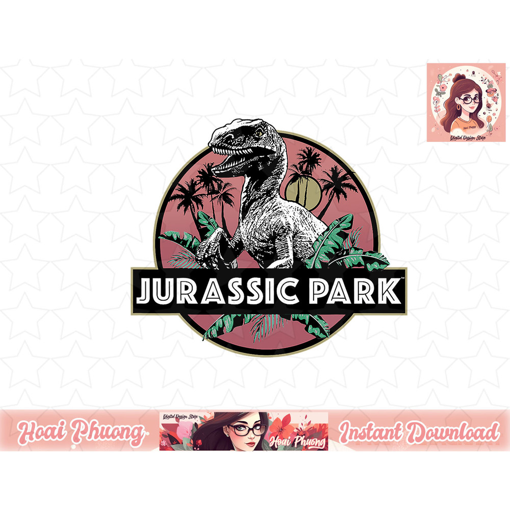 Jurassic Park Tropical Raptor Sunset Logo Graphic png, instant download.jpg
