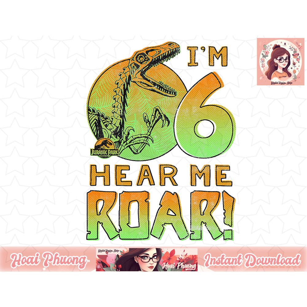Jurassic Park Velociraptor Roaring 6 Years Old Birthday png, instant download.jpg