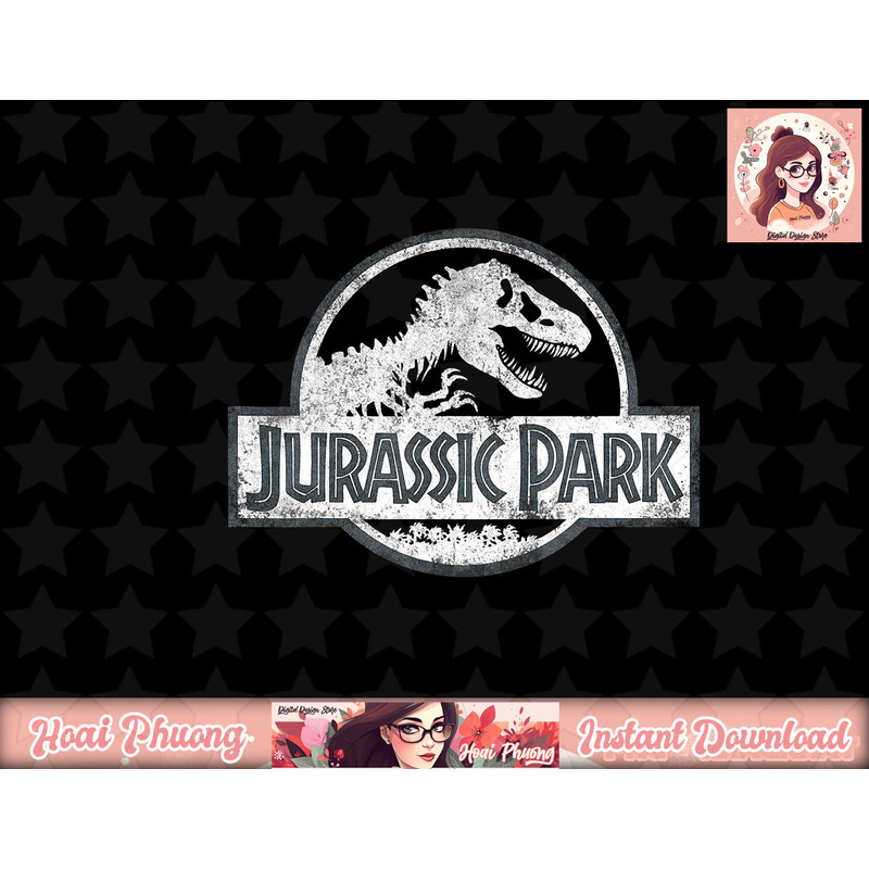 Jurassic Park White & Grey Fossil Logo Graphic png, instant download.jpg