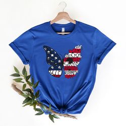 USA Butterfly T-Shirt, 4th Of July Shirt, Gift For 4th Of July, Patriotic Butterfly Shirts, Independence Day Tee, Floral