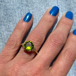 Peridot Ring - August Birthstone - Statement Ring - Gold Ring - Engagement Ring - Round Ring - Cocktail Ring