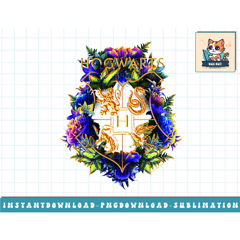 Harry Potter Deathly Hallows 2 Hogwarts Floral Crest png, sublimate, digital download.jpg