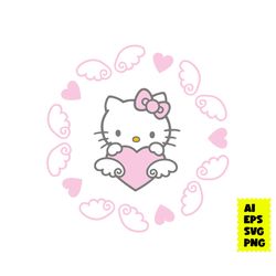 kitty and heart svg, heart svg, hello kitty svg, cute cat svg, cat svg, cartoon svg, png digital file