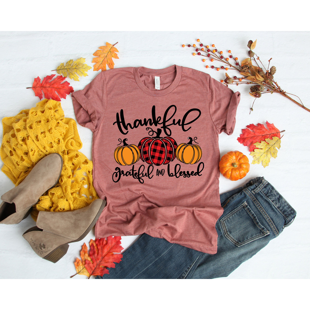 Thankful Grateful Blessed Shirt, Pumpkin Tee,Buffalo Plaid Thanksgiving Shirt,Thanksgiving Family Shirt,Thanksgiving Matching - 1.jpg