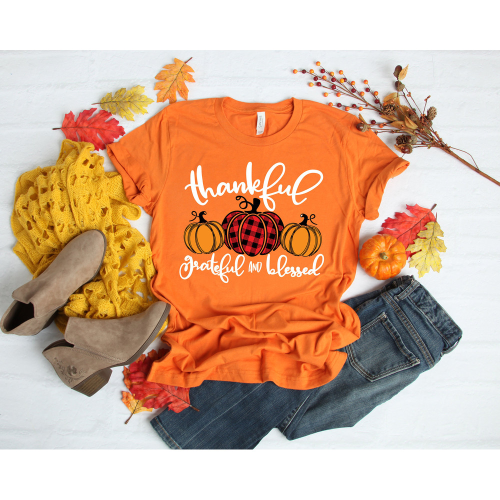 Thankful Grateful Blessed Shirt, Pumpkin Tee,Buffalo Plaid Thanksgiving Shirt,Thanksgiving Family Shirt,Thanksgiving Matching - 3.jpg