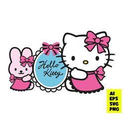 kitty and bunny svg, kawaii kitty svg, hello kitty svg, cute cat svg, cat svg, cartoon svg, png digital file