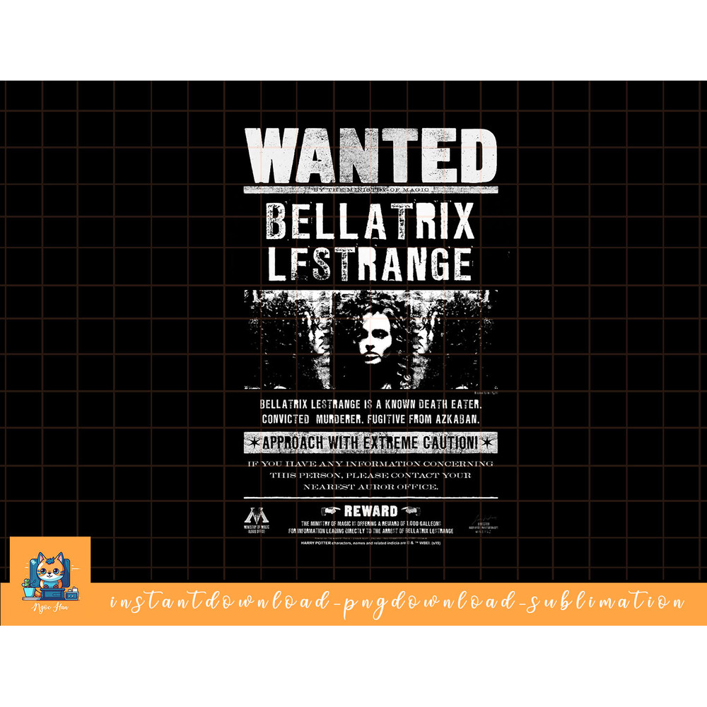 Kids Harry Potter Bellatrix Lestrange Wanted Poster White Text png, sublimate, digital download.jpg