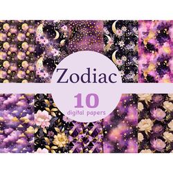 Zodiac Seamless Pattern | Galaxy Background