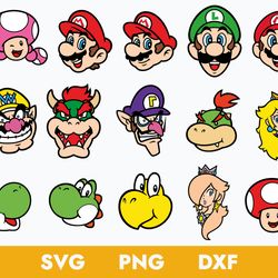 super mario head bundle svg, super mario svg, super mario characters svg, cartoon svg, png dxf digital file