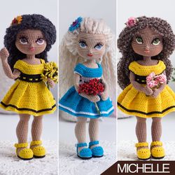 Crochet Doll Pattern Michelle (PDF in English), crochet doll base pattern, amigurumi doll, instant download