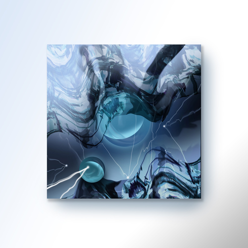 Abstract digital space blue glass sphere on a dark background_posters2.jpg